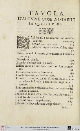 Tavola d’alcune cose notabili in quest’ opera
