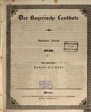Der Bayerische Landbote. 1840 = Jg. 16, 1 = Jan. - Juni
