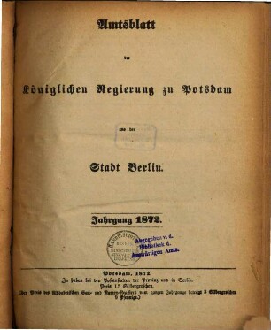 Amtsblatt der Regierung in Potsdam. 1872