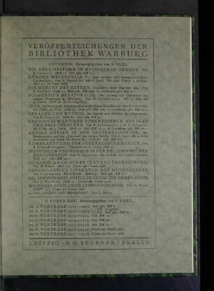 Veröffentlichungen der Bibliothek Warburg