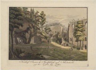 Die Klosterruine und der Friedhof auf dem Berg Oybin im Zittauer Gebirge