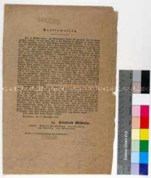 Proklamation von Friedrich Wilhelm IV. König von Preußen betreffend die Verlegung der verfassungsgebenden Versammlung nach Brandenburg