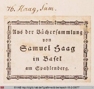 Exlibris des Samuel Haag