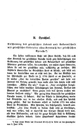 Anschauung des griechischen Lebens und Bekanntschaft mit griechischer Literatur ohne Kenntnis der griechischen Sprache: Sprechsaal