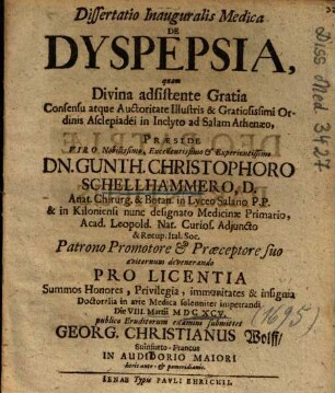 Dissertatio Inauguralis Medica De Dyspepsia
