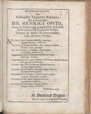 Gratulationes [Beiträger: Gottfried Wegner. Reinholdus Bruneck.]