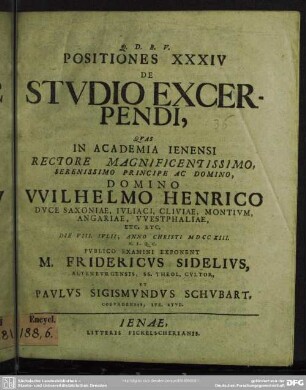Positiones XXXIV De Studio Excerpendi