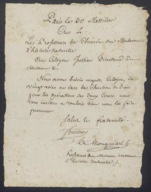 Alexandre Brongniart an Antoine Laurent de Jussieu