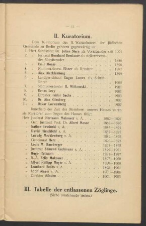 III. Tabelle der entlassenen Zöglinge