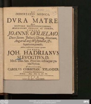 Dissertatio Medica, De Dura Matre