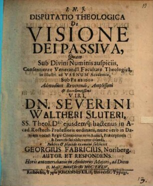 Disp. theol. de visione Dei passiva