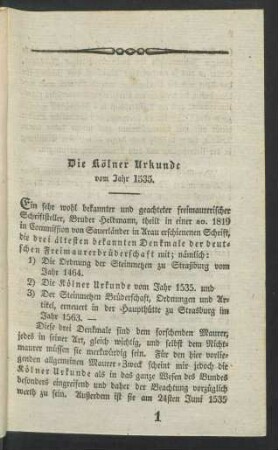 Die Kölner Urkunde vom Jahr 1535.