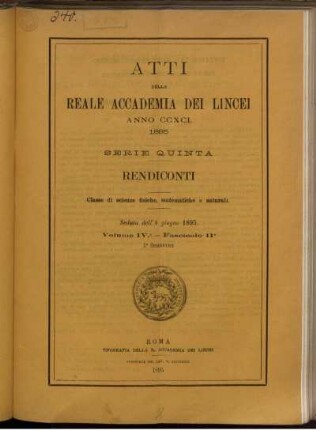 Seduta dell' 8 giugno 1895. Volume IV. - Fascicolo 11.
