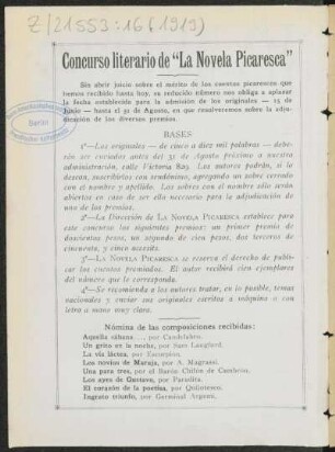 Concurso literario de "La novela picaresca"