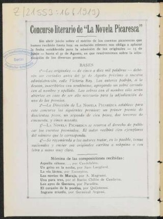 Concurso literario de "La novela picaresca"