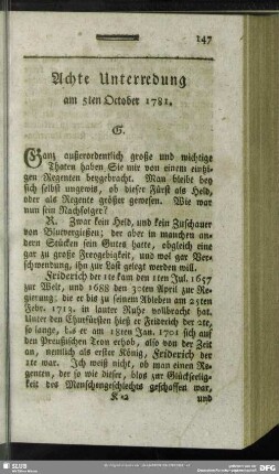 Achte Unterredung am 5ten October 1781