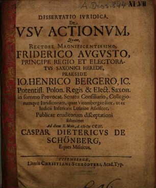Dissertatio Ivridica De Vsv Actionvm