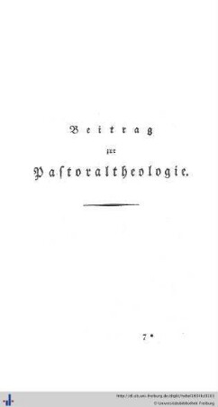 Beitrag zur Pastoraltheologie