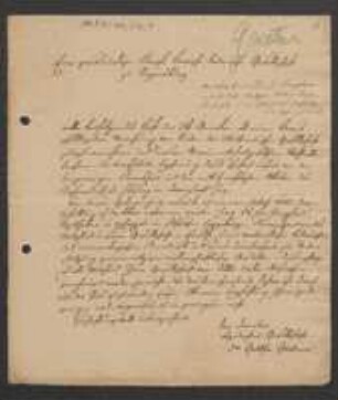 Brief von Gottfried Gärtner an Regensburgische Botanische Gesellschaft