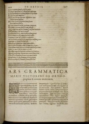 Ars Grammatica Marii Victorini De Orthographia & ratione metrorum