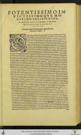 Potentissimo invictissimoque monarchae Philippo Hispaniarum…