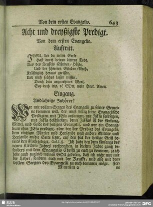 Acht und dreyßigste Predigt. Von dem ersten Evangelio