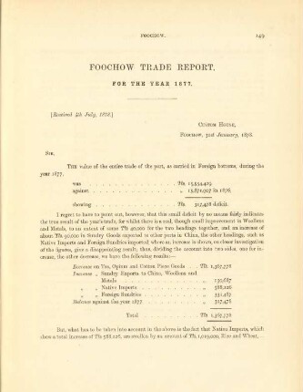 Foochow trade report