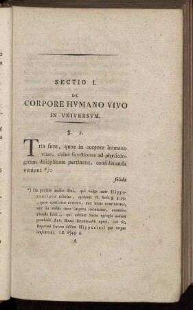Sectio I. De Corpore Humano Vivo in universum