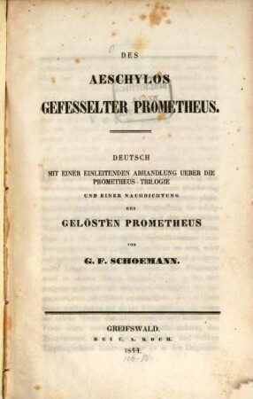 Des Aeschylos gefesselter Prometheus