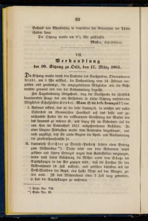 VII. Verhandlung der 99. Sitzung zu Oels, den 17. März 1861.