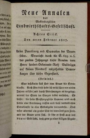 Achtes Stück. Den 20ten Februar 1817
