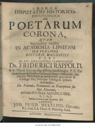 Disputatio Historico-Philologica De Poetarum Corona