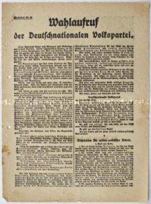 Programmatischer Aufruf der Deutschnationalen Volkspartei zur Wahl der Nationalversammlung 1919