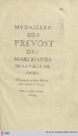 Medailles des prevost des marchands de la ville de Paris