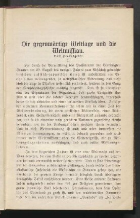 Die gegenwärtige Weltlage und die Weltmission