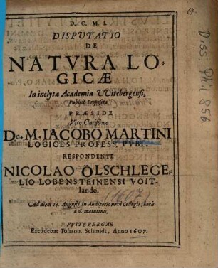 Dispvtatio De Natvra Logicae
