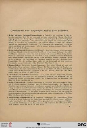 Geschnitzte und eingelegte Möbel aller Stilarten (Nr. 1-86)