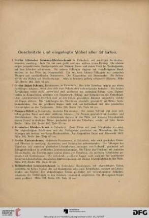 Geschnitzte und eingelegte Möbel aller Stilarten (Nr. 1-86)