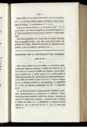 Théorème sur la divisibilité des nombres.