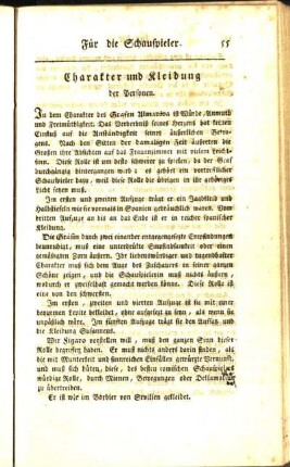 Für die Schauspieler. Charakter und Kleidung der Personen.