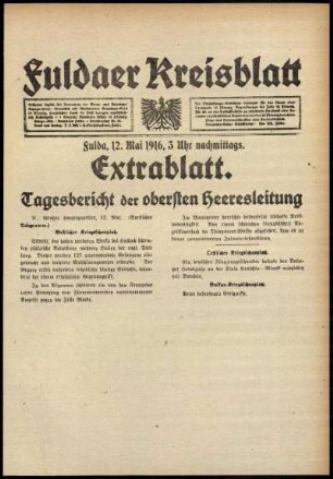 Erste Ausgabe vom Freitag, den 12. Mai 1916.
