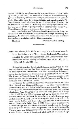 Timm, Albrecht :: Die Waldnutzung in Nordwestdeutschland im Spiegel der Weistümer, einleitende Untersuchungen über die Umgestaltung des Stadt-Land-Verhältnisses im Spätmittelalter : Köln, Böhlau, 1960