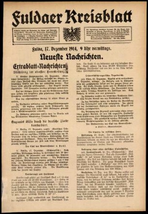 Erste Ausgabe vom Donnerstag, den 17. Dezember 1914.