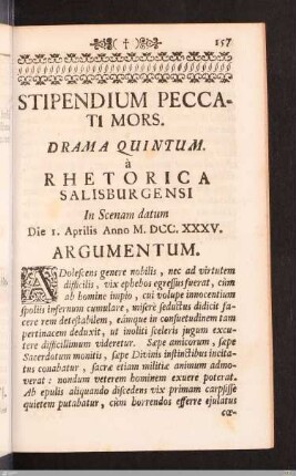 Stipendium Peccati Mors. Drama quintum. Argumentum.