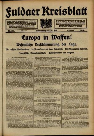 Ausgabe vom Donnerstag, den 30. Juli 1914.
