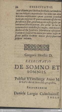 Exercitatio De Somno Et Somniis