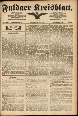Erste Ausgabe vom Mittwoch, den 20. Mai 1903.