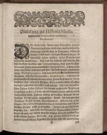 Einleitung zur Historia Media und denen Scriptoribus medii aevi. Vorbericht.