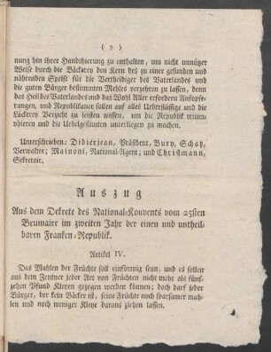 Auszug Aus dem Dekret des National-Konvents ...