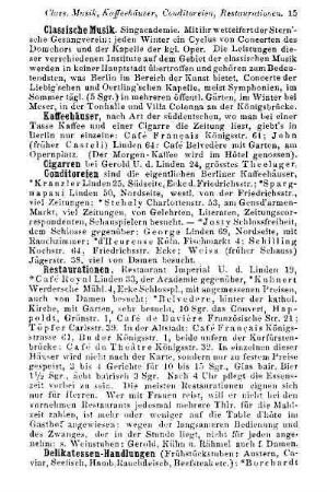 Class. Musik, Kaffeehäuser, Conditoreien, Restaurationen